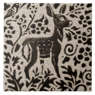 Deer Fawn Batik Stoneware Woodland Animal Tan Gray Fliese