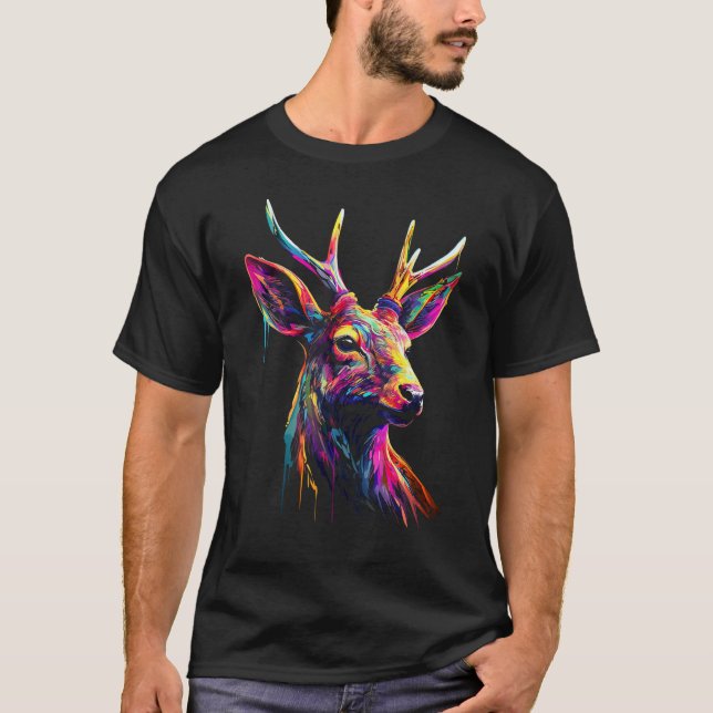 Deer Forest Art Animal Colourful Animal Motif Deer T-Shirt (Vorderseite)