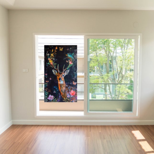 Deer Forest Butterflies Painting Privacy Artful Fensteraufkleber (By using the Size adjustment and using your own window size, you may be able to fill your window.)