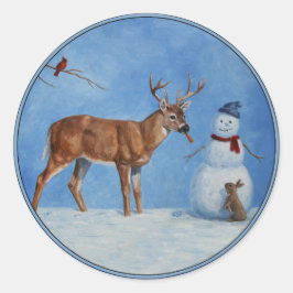 Deer & Funny Snowman Weihnachten Runder Aufkleber
