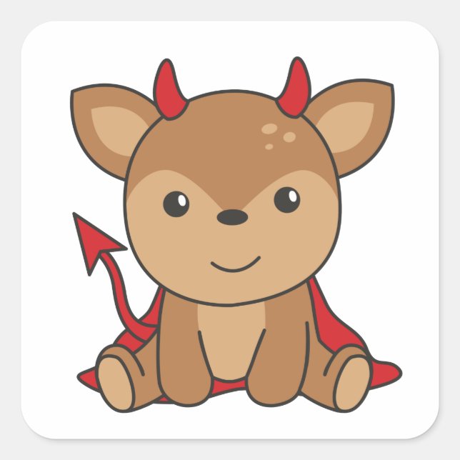 Deer Halloween Niedlich Devil Hexenkostüm Square S Quadratischer Aufkleber (Vorderseite)