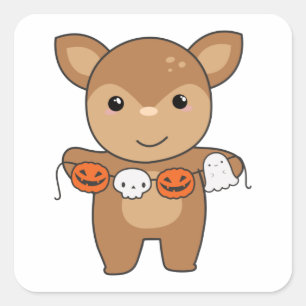 Deer Happy Halloween Pumpkin Bat Kostüm Square St Quadratischer Aufkleber