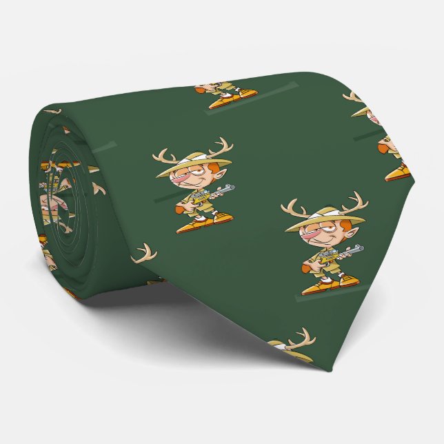 Deer Hunter Cartoon Necktie Krawatte (Gerollt)