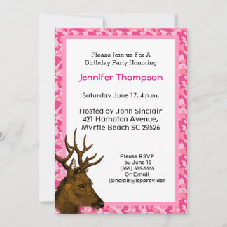 Deer Hunter Pink Camouflage Geburtstagseinladung Einladung