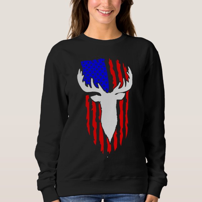Deer Hunting American Flag 4th of July Patriotic U Sweatshirt (Vorderseite)