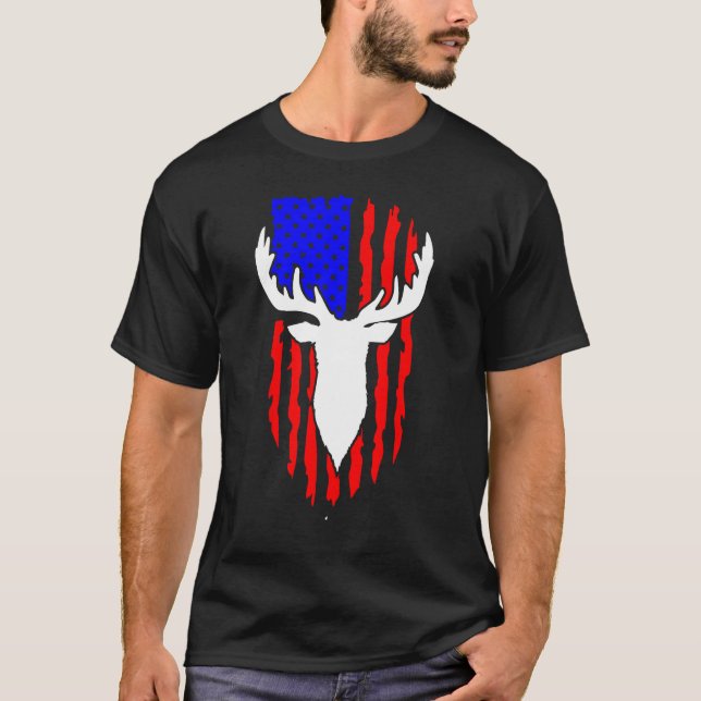Deer Hunting American Flag 4th of July Patriotic U T-Shirt (Vorderseite)