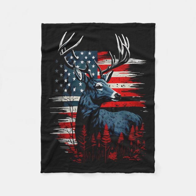 Deer Hunting American Flag Whitetail Buck Antlers  Fleecedecke (Vorderseite)