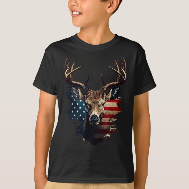 Deer Hunting American Flag Whitetail Buck Antlers  T-Shirt (Vorderseite)