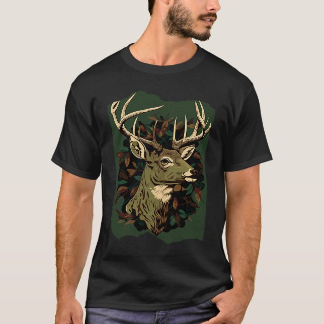 Deer Hunting Green Brown Camo Camouflage Artwork T-Shirt (Vorderseite)