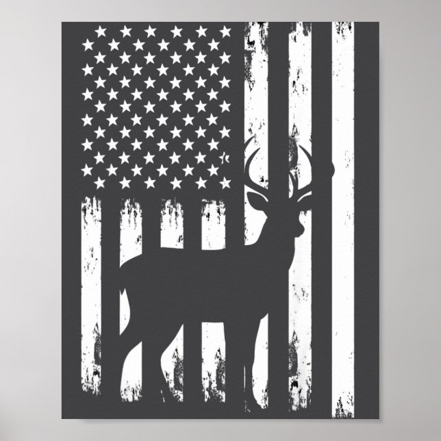 Deer Hunting Hunter Camo Usa American Flag Patriot Poster (Vorne)