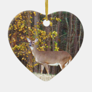 Deer in Front of Yellow Autumn Tree Keramik Ornament