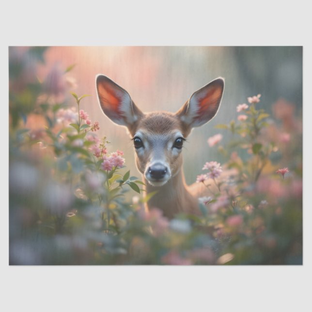 Deer in pink flowers close up seidenpapier (Vorderseite)