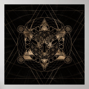 Deer in Sacred Geometry - Black and Gold Poster
