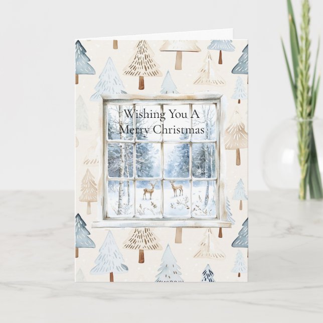 Deer in Window Christmas Trees Karte (Vorderseite)