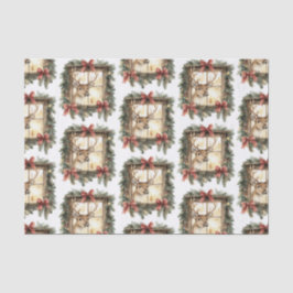 Deer in Window Red Bows Christmas Seidenpapier