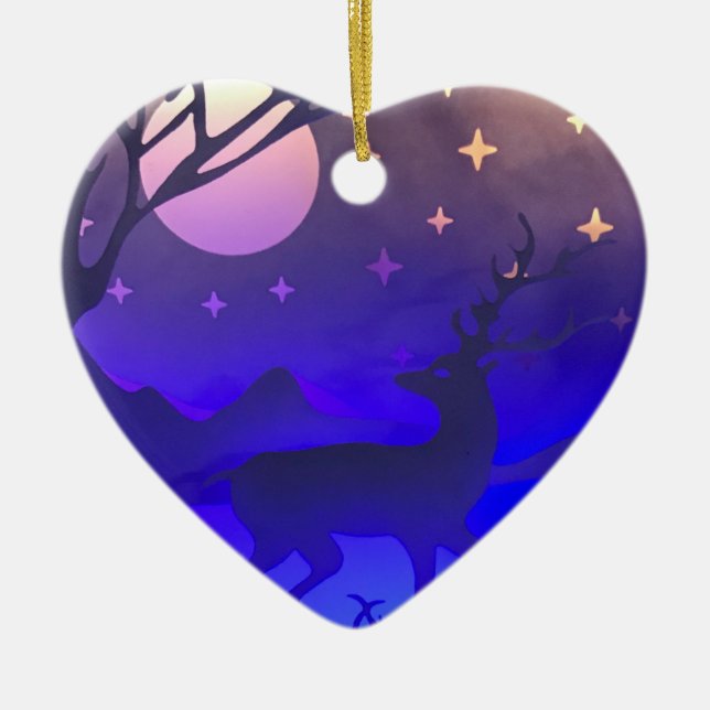 Deer in winter wood night time scene keramik ornament (Vorne)