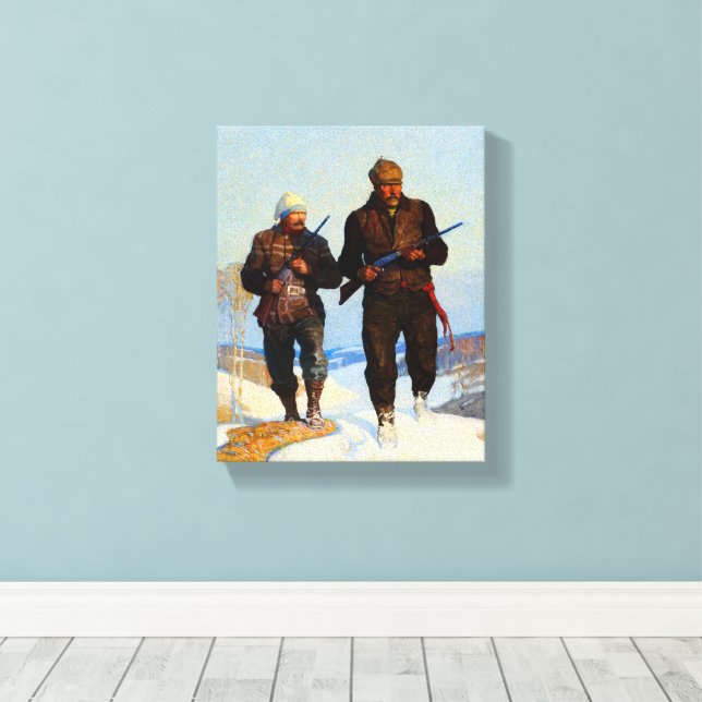 Deer Junters von Newell Convers Wyeth Leinwanddruck (Insitu (Holzboden))