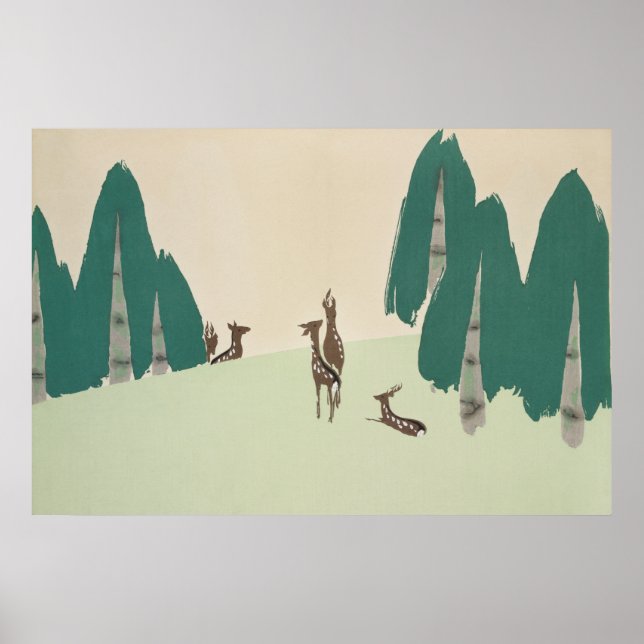 Deer Kamisaka Sekka japan painting Art Leinwand cc Poster (Vorne)