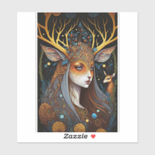 Deer Lady Fantasy Art Aufkleber