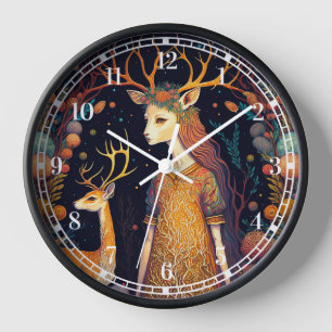 Deer Lady Fantasy Art Clock Uhr