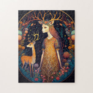 Deer Lady Fantasy Art Jigsaw Puzzle