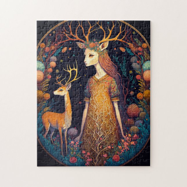 Deer Lady Fantasy Art Jigsaw Puzzle (Vertikal)