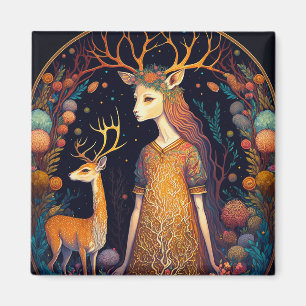 Deer Lady Fantasy Art Magnet