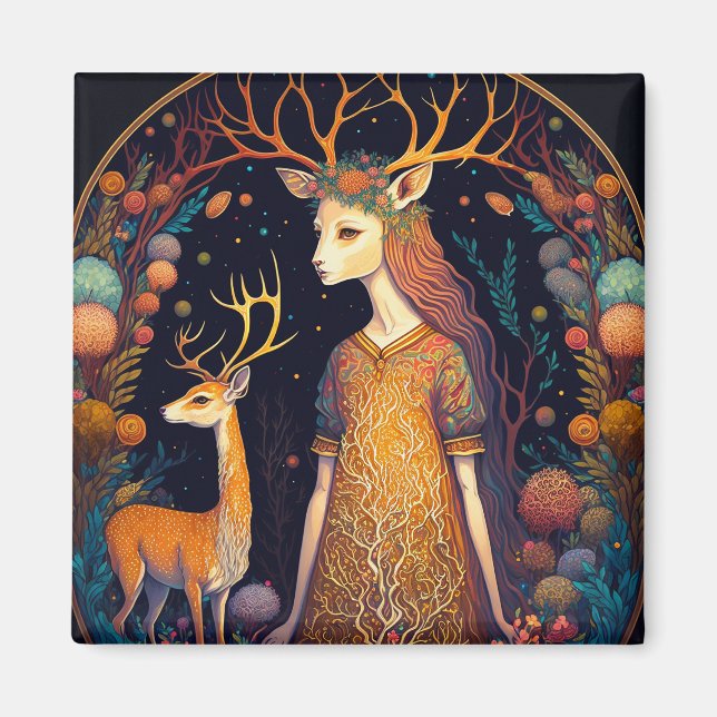 Deer Lady Fantasy Art Magnet (Vorne)