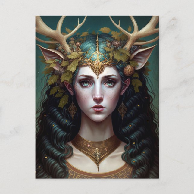 Deer Lady Fantasy Art Postcard Postkarte (Vorderseite)