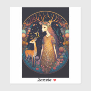 Deer Lady Fantasy Art Sticker