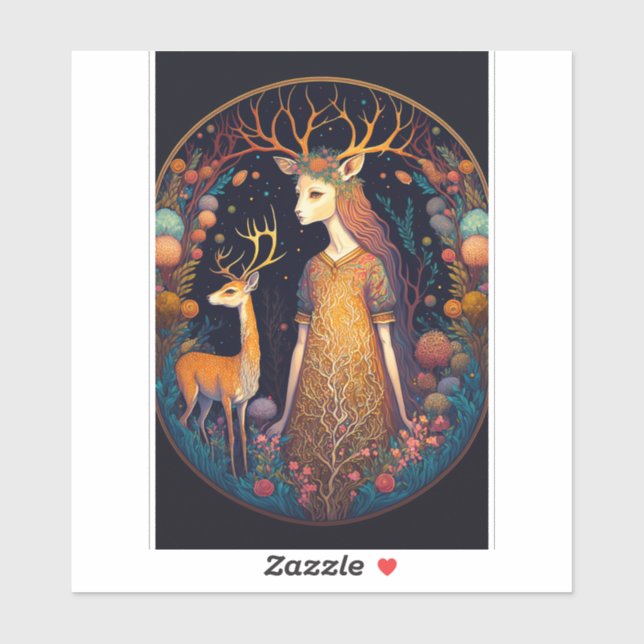 Deer Lady Fantasy Art Sticker (Blatt)