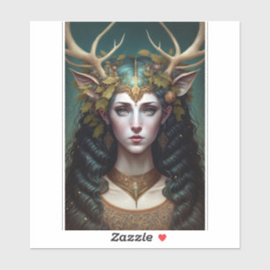 Deer Lady Fantasy Art Sticker