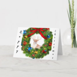 Deer looking through a Christmas Wreath Dankeskarte