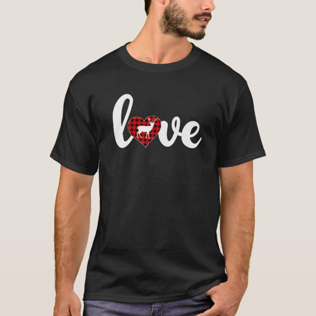 Deer Lover Buffalo Plaid Love Deer Valentine's Day T-Shirt (Vorderseite)