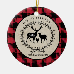 Deer Lumberjack Buffalo Kariert Rustikale Weihnach Keramik Ornament