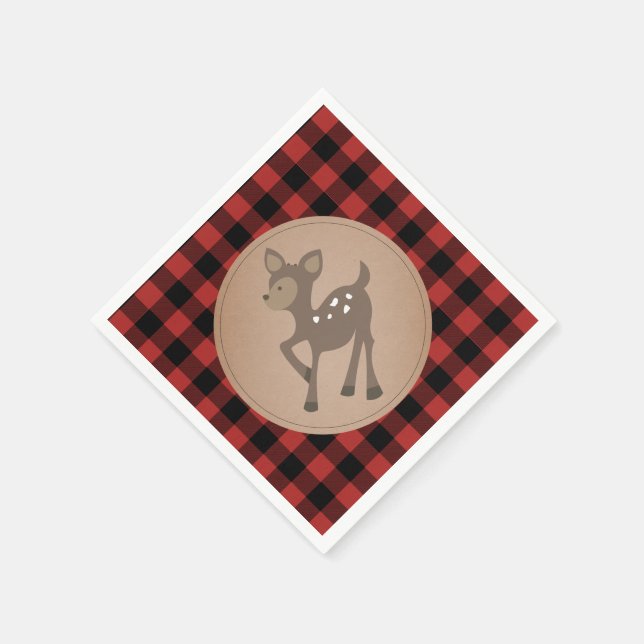 Deer Lumberjack Kariert Baby Dusche Napkins Serviette (Ecke)