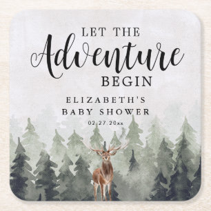 Deer Misty Pine Forest Adventure Baby Shower Rechteckiger Pappuntersetzer