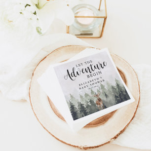 Deer Misty Pine Forest Adventure Baby Shower Serviette