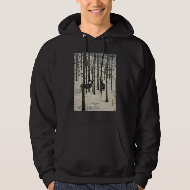 Deer Nara Forest Snow Winter Aspen Japanese Ukiyo  Hoodie (Vorderseite)
