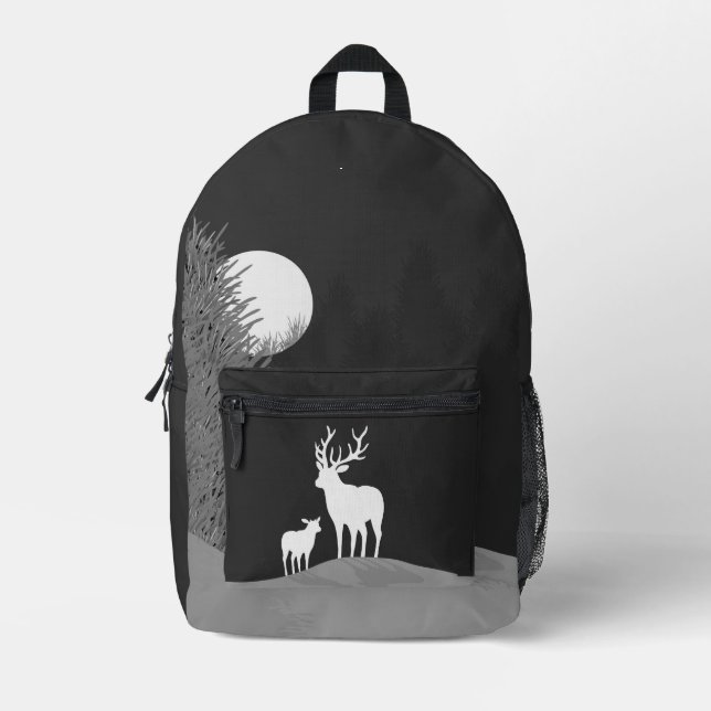 Deer on Moon Lit Hill Bedruckter Rucksack (Vorderseite)