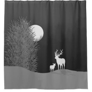 Deer on Moon Lit Hill Duschvorhang