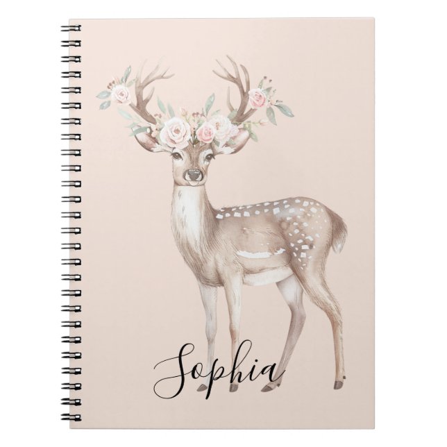 Deer Pink Flowers Notizblock (Vorderseite)