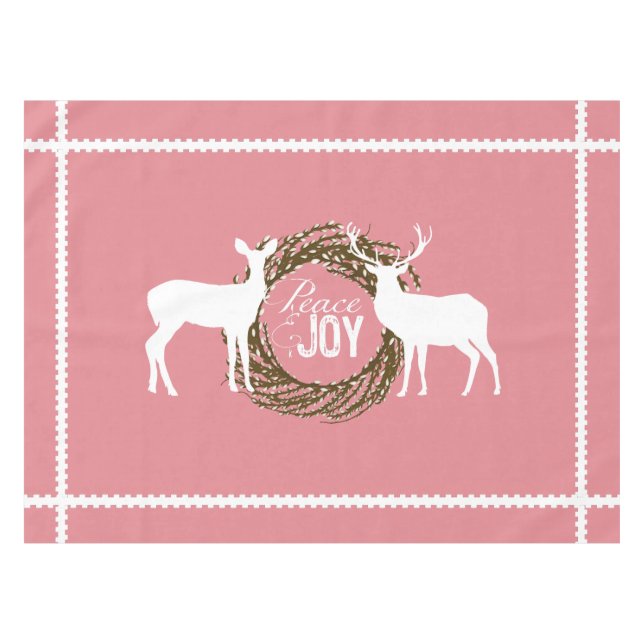 Deer Pink Peace Joy Wreath Tablecloth Tischdecke (Vorderseite (Horizontal))