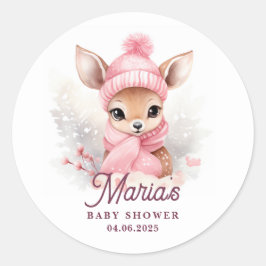 Deer Pink Winter Hat Scarf Girl Party Runder Aufkleber