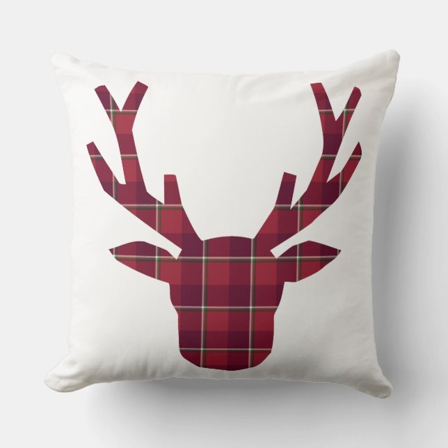 Deer Plaid Dark Red Burgundy Kissen (Vorderseite)
