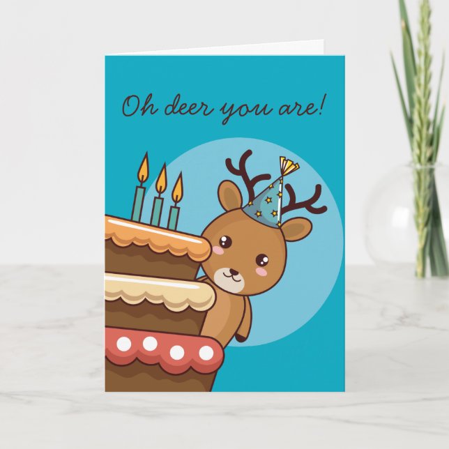 Deer Pun Happy Birthday Karte (Vorderseite)