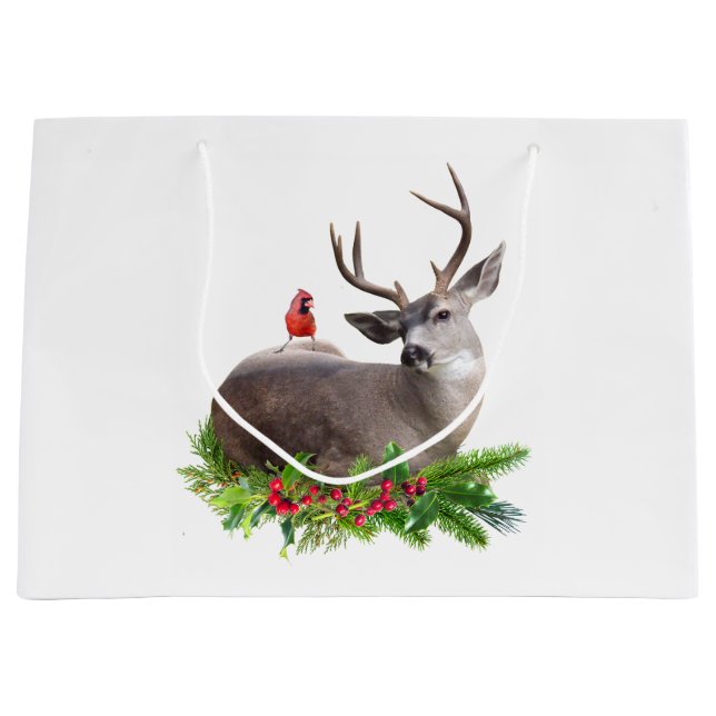 Deer Red Bird Gift Bag Große Geschenktüte (Vorderseite)