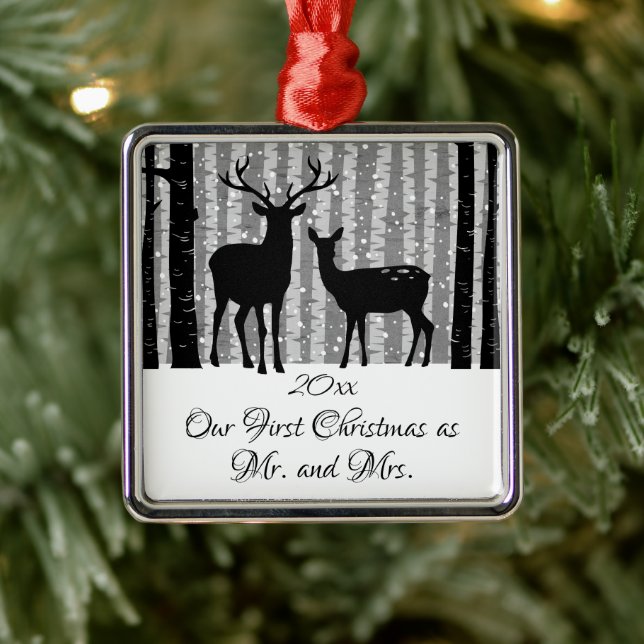 Deer Rustic Winter Erste Weihnachten als Mr. und M Ornament Aus Metall (Baum)