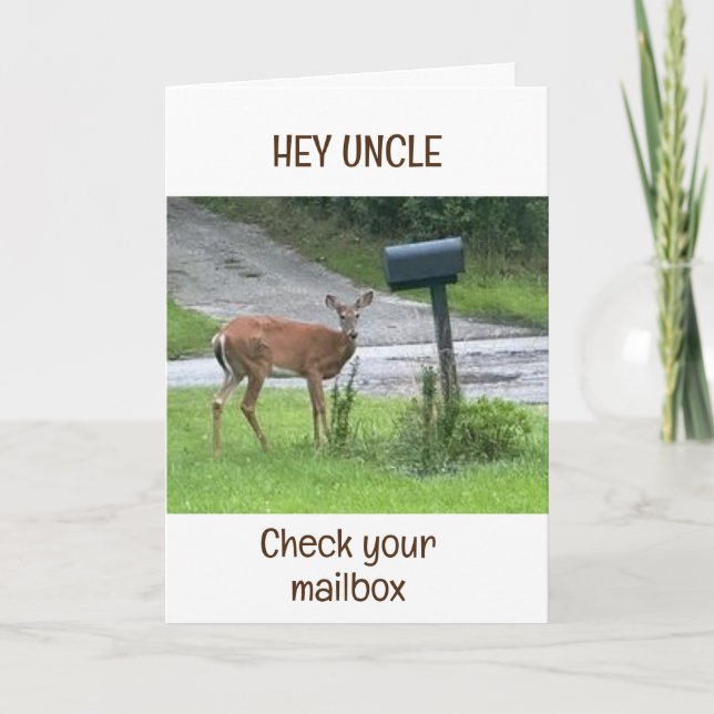 DEER SAGT "HEY UNCLE KARO YOUR MAILBOX" GEBURTSTAG KARTE (Vorderseite)