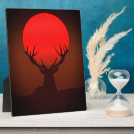 Deer Silhouette with Fiery Red Sunset Fotoplatte